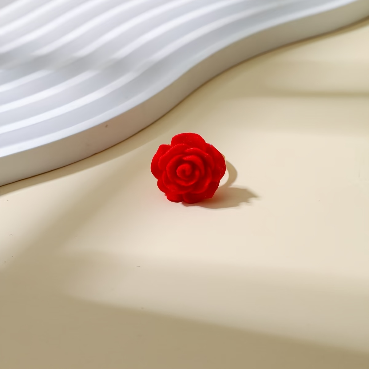 Vintage Inspired Faux Flower Open Ring Red Rose Stylish Accessory